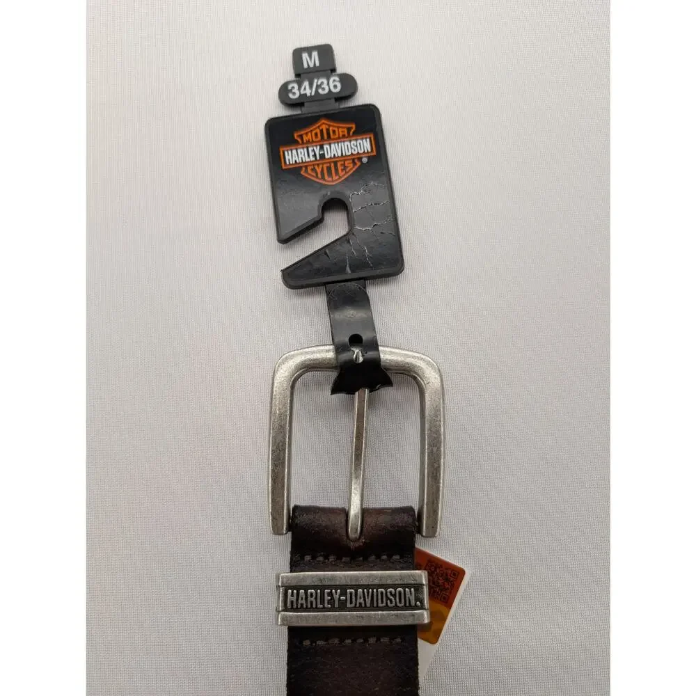 NWT Harley Davidson Men's Metal Keeper Logo Genuine Leather Belt in Brown sz Med